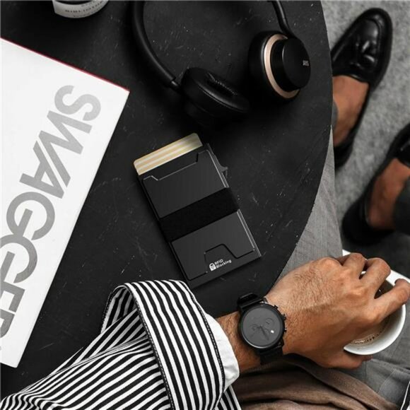 Slim RFID Blocking Wallet for Men Metal Pop Up Card Holder with Money Clip - Picture 6 of 8